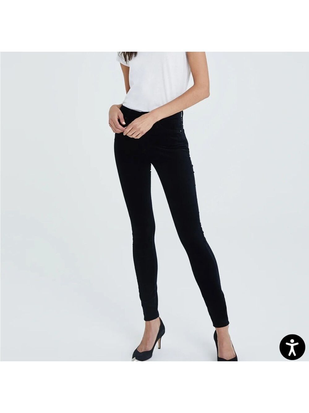 AGOLDE  Black Velvet Mid Rise Skinny Stretch 5 pocket zip front jeans, sz 28